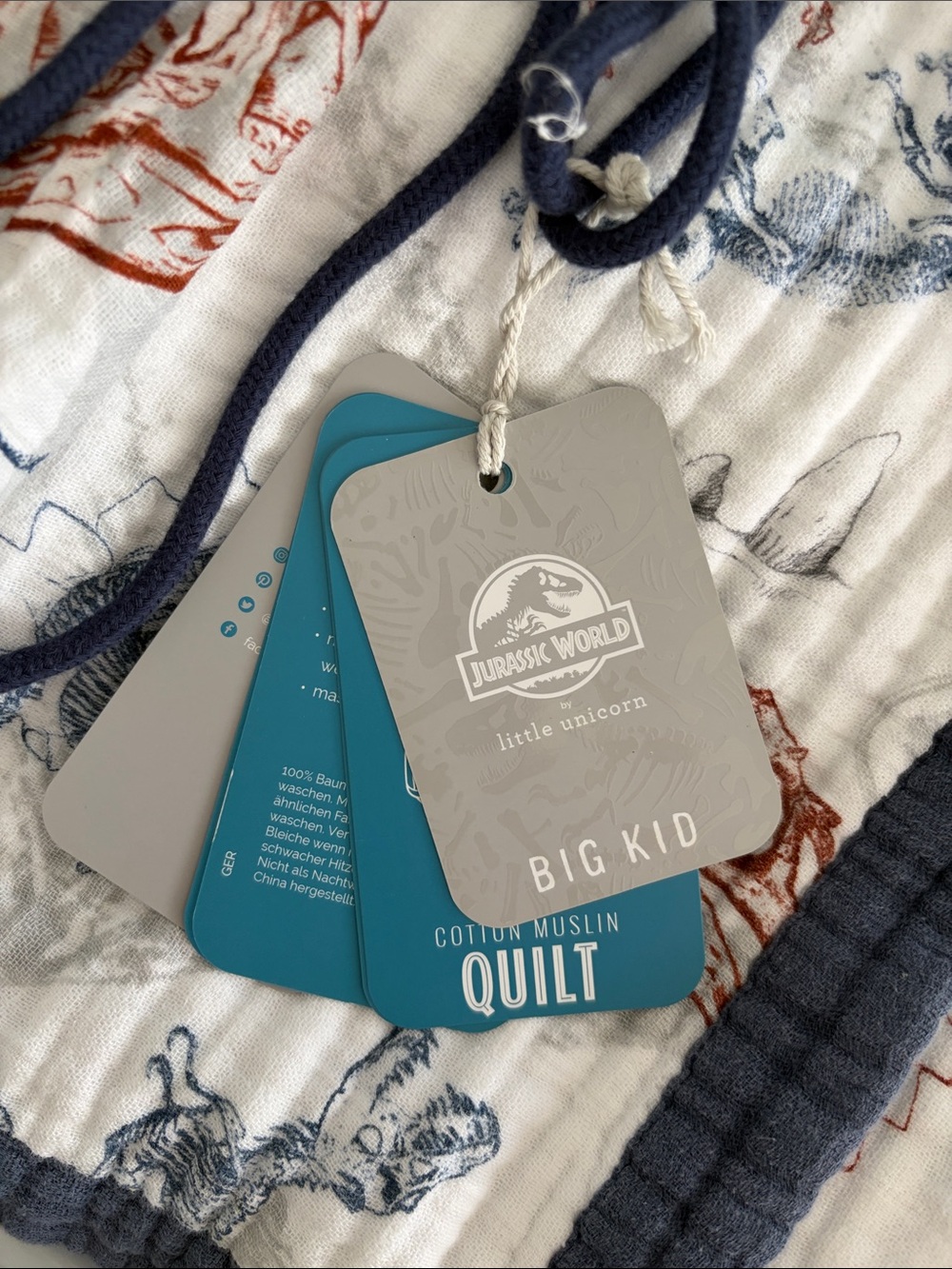 Big Kid Cotton Muslin Quilt - Gray & Blue - Dinosaurs!
